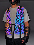Maple Leaf Pattern Reflective Overalls Vest With Multi-Pocket Tactical Function Vest Casual Versatile Coat Man-Outfit