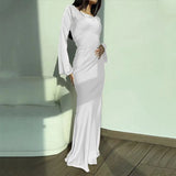 Fongt Spring And Summer Women's Solid Color Round Neck Long Sleeve With The National Style Temperament Lazy Wind To Close The Waist Dress Women
