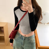 Retro Long-Sleeved T-Shirt Women's Early Autumn New Style Underwear Design Short-Style Blouse-Outfit