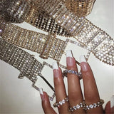 10 Rows Full Rhinestone Width 3.5 CM Waist Belts Women Diamante Crystal Chain Bride Wide Shiny Gold Silver Waist