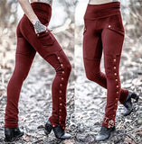 Fongt Fashion Handsome Lady Rivet Open Fork Design Pedal Trousers Emboldel Pocket Decor Pencil