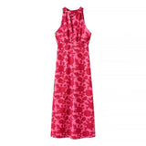 Fongt Women's Small Standing Collar Sleeveless A Word Waist Dress Hanging Neck Dress