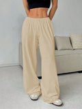 Fongt Women's Solid-Colored Trousers With Tight Belts With Wide-Legged Casual