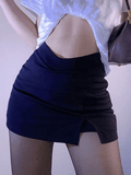 Lined Detail Split Cargo Mini Skirt-Outfit