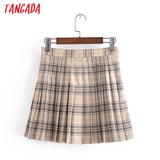 2021 New Women Vintage Plaid Pattern Pleated Skirt Side Zipper Casual Female Skirt