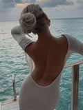 White Backless Long Sleeve Cover Up Dress-Outfit