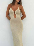 Knit Cut-Out Strappy O-Neck Midi Dress-Outfit