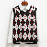 Vest Vangull Argyle Fashion Women Casual Korean Pullover Elasticity Sweater Spring Autumn Sleeveless V-Neck Tank