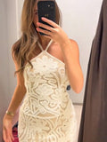 Fongt Summer Women's New Fashion Sexy Sleeveless Hanging Neck Knitted Dress