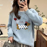 Dog Embroidery Knitted Sweater Pullover-Outfit
