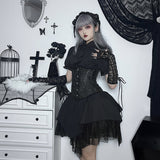 Summer Sexy Pure Black Slim Spice Girl In Irregular Skirt Spider Web Skirt-Outfit