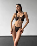Black Mesh Hook Lingerie Set-Outfit