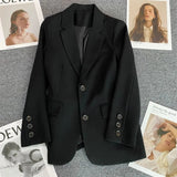 Spring Autumn Suit Jacket Women Vintage Blazers Solid Single-breasted Casual Coat Lady Black Pink Khaki Blazers