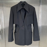 Casual Slim Patchwork Colorblock Blazer Female Long Sleeve Cut Out Fake Two Korean Fashion Jacket For Women