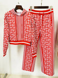 QUALITY Newest 2023 S/S Designer Runway Suit Set Women's Monogram Printed Hooded Sweatshirt Wide Leg Pants Set Two