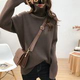 And Winter High-Collar New Thickened Pit Striped Sweater Women's Size Loose Lazy Wind Retro Thin Knitted Bottom Sweater-Outfit