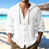 Fongt New Fashion Spring And Summer Men's Hooded Shirt Solid Cotton And Cotton Leisure Long-Sleeved Top.