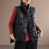 National Wind Down Vest Female Wear 2024 Winter New Plate Buckle Collar Light Warm White Duck Velvet Vest Coat-Outfit