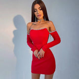 Sexy Diamond Bodycon Midi Dress Women Long Sleeve Off Shoulder Corset Robe Elegant Evening Dresses for New Year