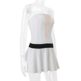 White Tube V-neck Contrast Pleated Mini Dress-Outfit