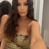 Sexy Slant Shoulder Sleeveless Bodycon Crop Tops Women Bright Ruched Cut Out Corset Top 2022 Summer Harajuku E-girl Y2K
