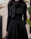 Fongt Design With Bow Temperament Elegant Knitted Shirt Autumn And Winter New Rich Gold Feeling Thin Top