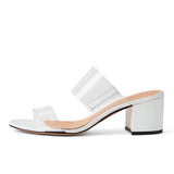 PVC Cork Serpentine Suede Lacquered Leather PU Thick Heel Slipper Large Size Exposed Toe Style-Outfit