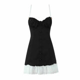 Lace Bustier Patchwork Cami Lace Up Mini Dress-Outfit