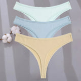 Sexy G-string Women's Cotton Panties Low-Waist Thongs Striped Solid Female Underpants Girl Comfortable Briefs