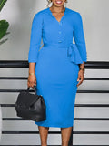 Fongt African Women's Fashion Temperament Pure Color Elegant OL Strap V Tie Tongle Large-Size Dress