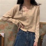 Fongt With Long-Sleeved Sweater Female 2024 New Korean Version Gentle Wind Short White Cardigan V-Neck Jacket-Outfit