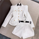 Fongt New Autumn And Winter Small Fragrant White Bright Silk Coarse Flowers Jacket Shorts Set Two Sets