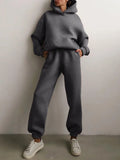 Women's Tracksuit Autumn Fleece Sweatshirts Two Piece Set Casual Oversized Solid Female Sports Hoodie Suit Long Pant