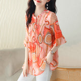 Fongt High-End Chiffon Middle Sleeve Shirt 2023 New Foreign Style Small Shirt To Cover The Belly Large Size Jacket-Outfit