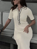 Fongt Temperament Splicing Bumpy-Buted Short-Sleeved Single-Dcupuncture Knitted Dress