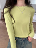 Mask T-Shirt Women's Spring And Autumn New Style With White Basic Solid Color Slim Stretch Bottom Blouse-Outfit