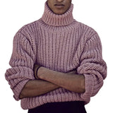 Fongt Men's Autumn And Winter Thick-Set Sweater Solid Color Thick Needle High-Neck Knitted Shirt