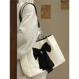 Aesthetic Bow Large Capacity Canvas Shoulder Bag-Outfit
