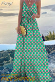 Casual Women Summer V Neck Dress Elegant Femme Long Sleeve Holiday Beach Dress Vintage Leopard Print Maxi Dress