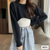 Fongt Knitted Jersey Women's Spring And Autumn 2023 New High-Waist Half-Sleeved Laziness Sweater