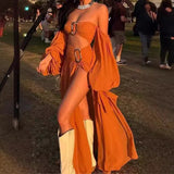 Fongt Explosive Women's Exotic Style Tective Chest Long Sleeve Dress Half-Dress Set