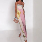 Fongt Spring Dress Women's Fashion Sleeveless Shoulder Stamped Breast Sexy Detender Print Dress