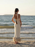 Fongt Autumn And Winter Hand-Woven Jasmine Rope Shoulder Strap Bag Hip Tuxedo Dress Tweed Long Dress LX0104