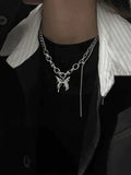 Butterfly Pendant Link Chain Necklace-Outfit