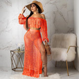 Fongt New Women's Casual Netted Fram Beach Dress 2 Sets-Outfit