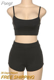 ribbed knitted two piece set crop top strap shorts biker sets streetwear 2023 spring summer clothes outfit active