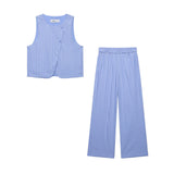 Fongt Women's Explosive Vertical Striped Waistcoat + Straight Trousers Set