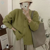Collar Solid Color Knitted Button Cardigan Women's Long Sleeved Autumn New Style Loose Lazy Casual Sweater Jacket-Outfit