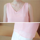 Women Tops Chiffon Blouses Women Sleeveless Top Woman V Neck Tank Tops Casual Woman White Tops Ladies Basic OL Shirts