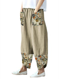 Printed Patchwork Cotton Linen Wide-leg Loose